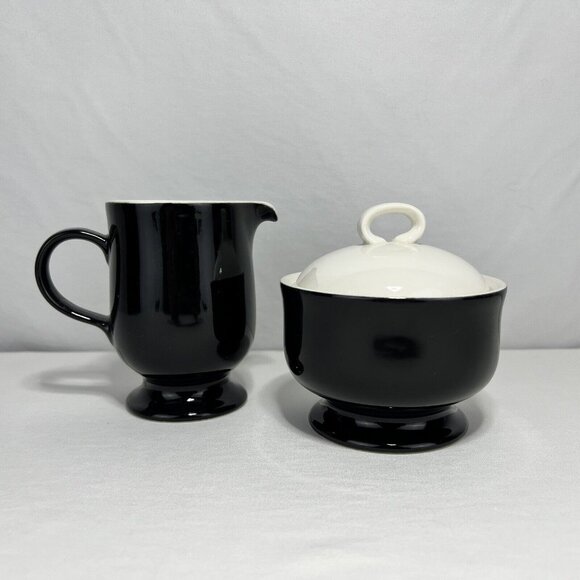 Mikasa Uptrend Black and White Creamer & Sugar bowl Made in Japan DG-700 - Picture 1 of 4